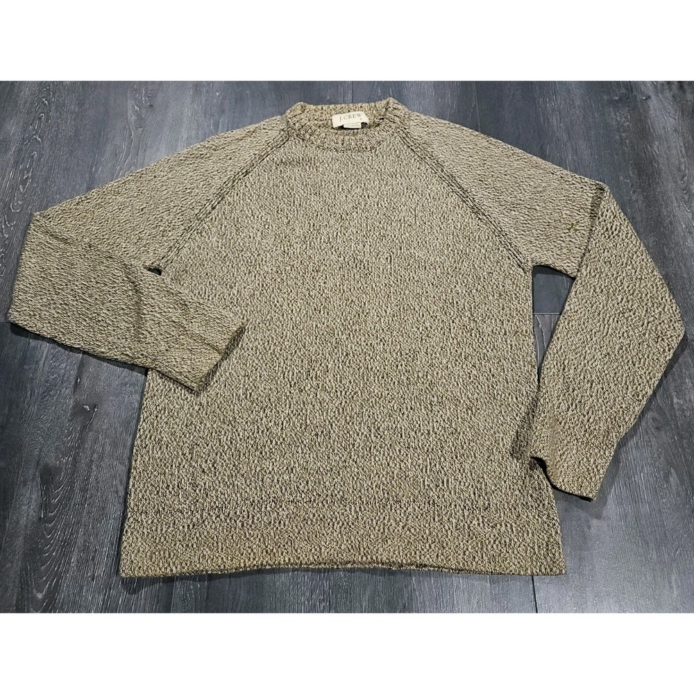 Vintage J Crew Knit Sweater Men M Gold Brown Marled Y2K Raglan Sleeve Preppy